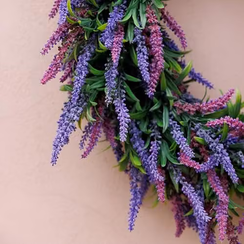 Primrose Artificial Lavender Flower Wreath in Purple with Hanging Loop, Diameter: 50 cm – 2