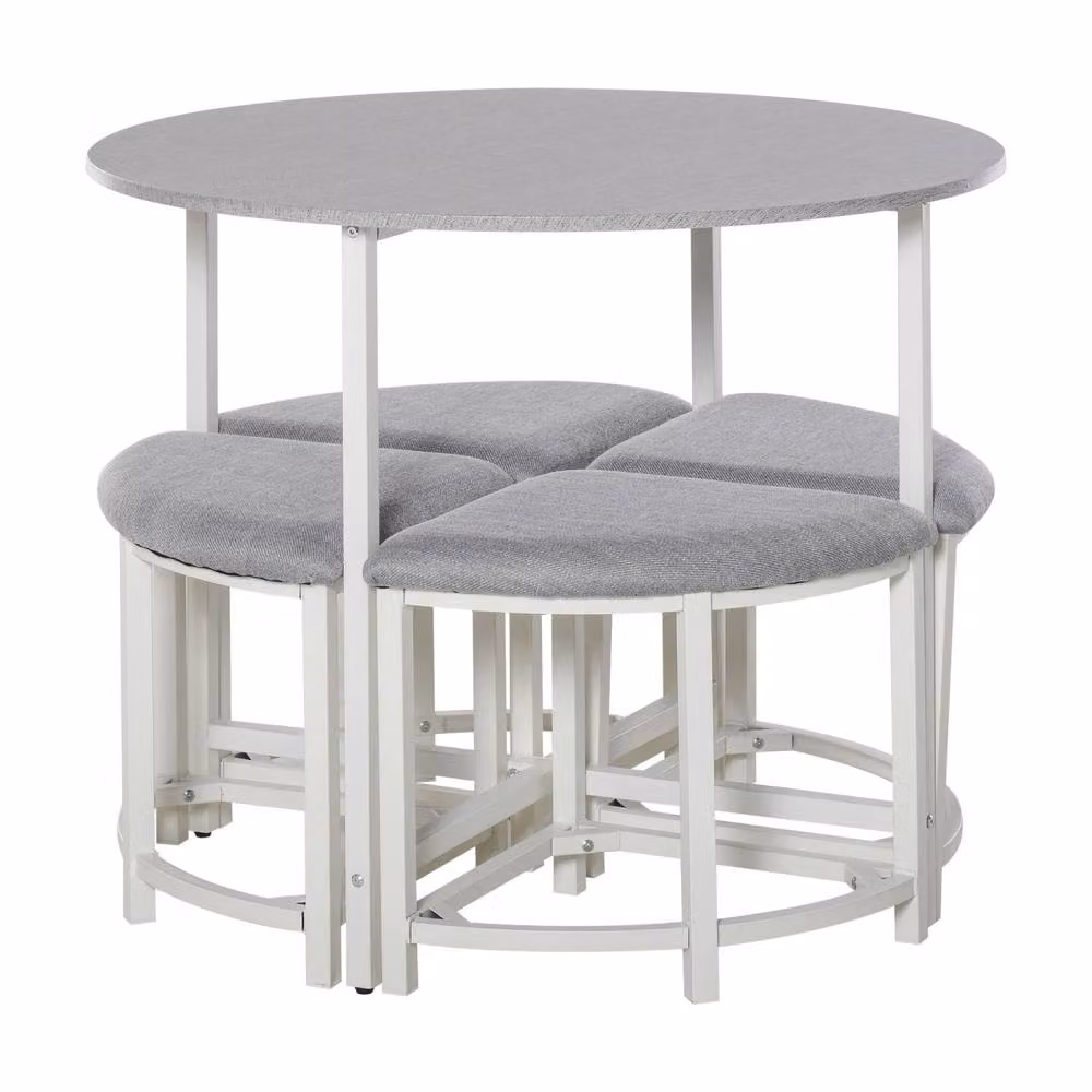 Wyld Haus Bavino Grey Round Dining Table with 4 Upholstered Stools – 2