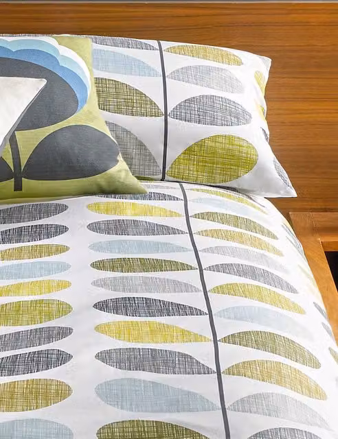 Orla Kiely 2 Pack Scribble Stem Floral Pillowcases in Duck Egg Blue Pure Cotton