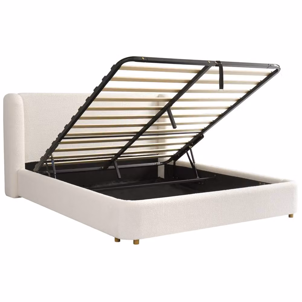 STILVORA Super King Ottoman Bed with Storage, Cream Bouclé Upholstered, W: 180 cm, D: 200 cm, H: 220 cm – 2