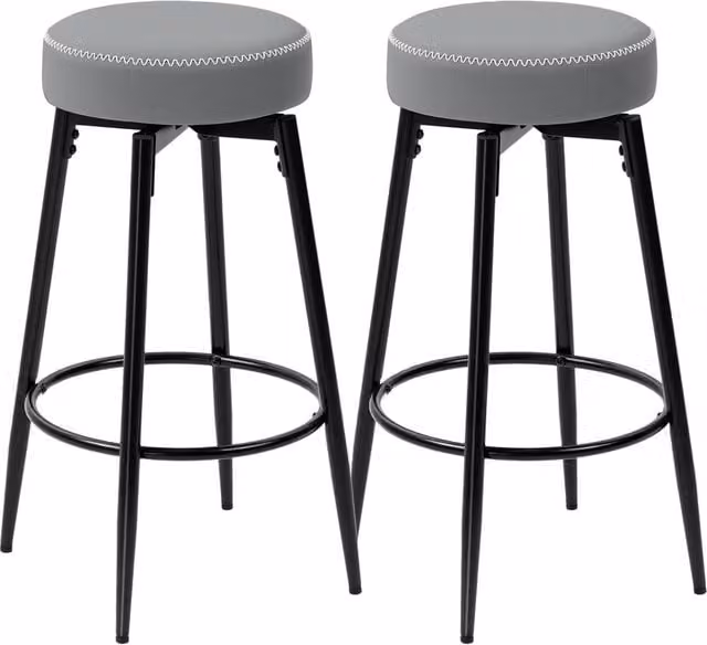 ERGOVEXA Set of Two Modern Grey Faux Leather Bar Stools with Metal Frames