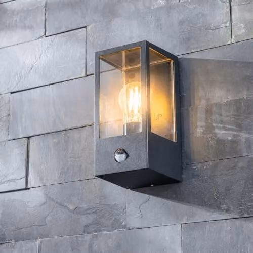 CGC Lighting Marina Black Aluminium Outdoor Wall Light with PIR Motion Sensor and Transparent Diffuser, E27 – 1