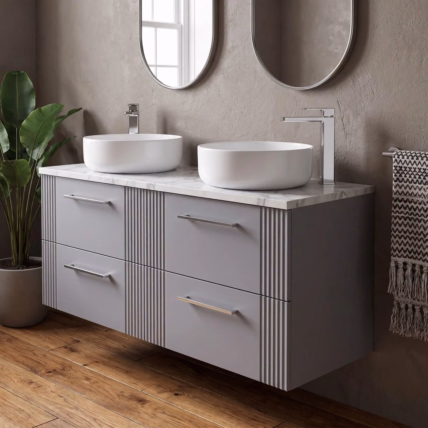 Balterley Modern Wall Hung 4 Drawer Bathroom Vanity Unit with Soft Close Doors and Laminated Worktop, Grey W/D/H: 120.0 x 45.5 x 54.5 cm – 2