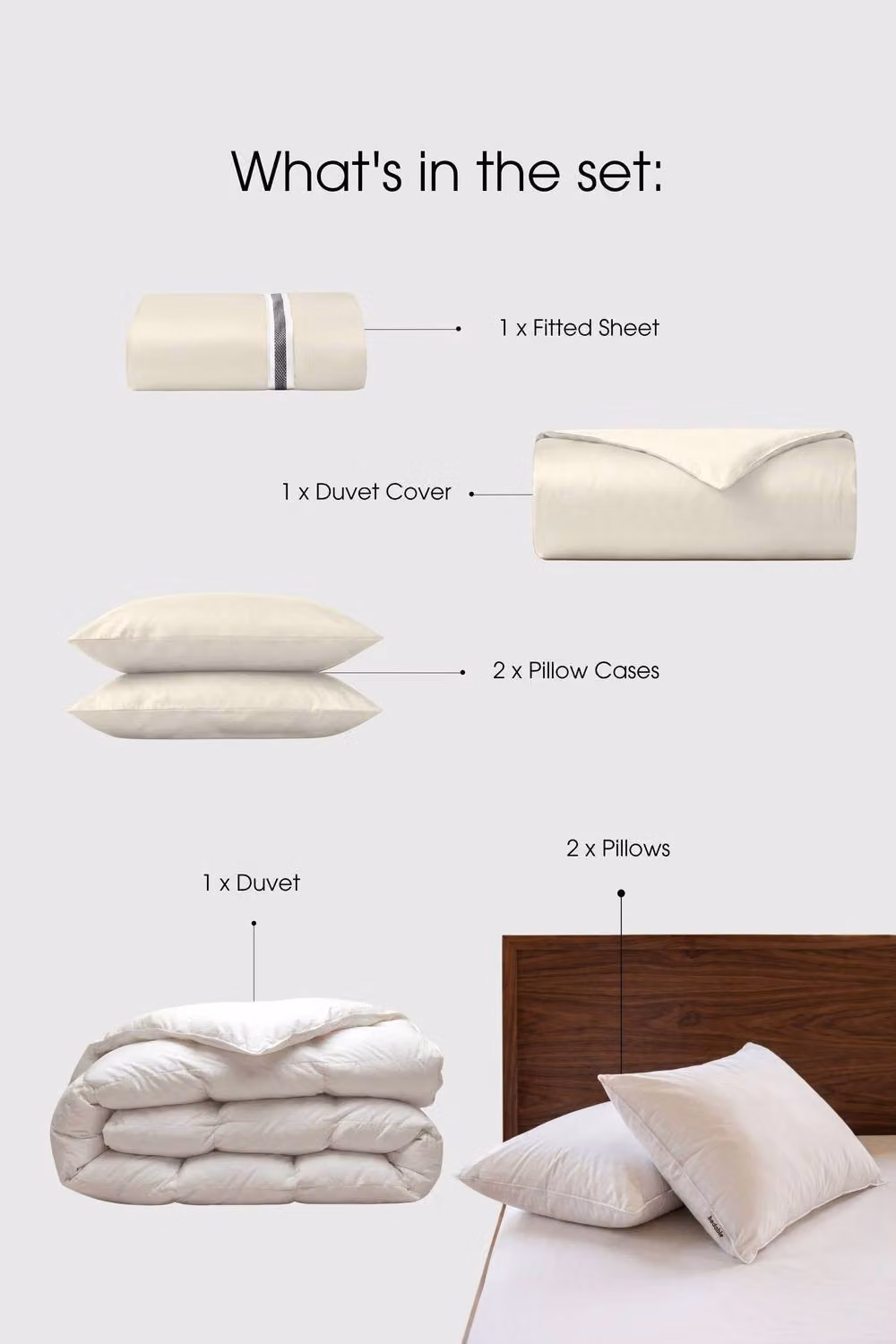 Bedable Sateen Bedding Bundle in Beige, Single Size, including Duvet and 2 Pillows – 2