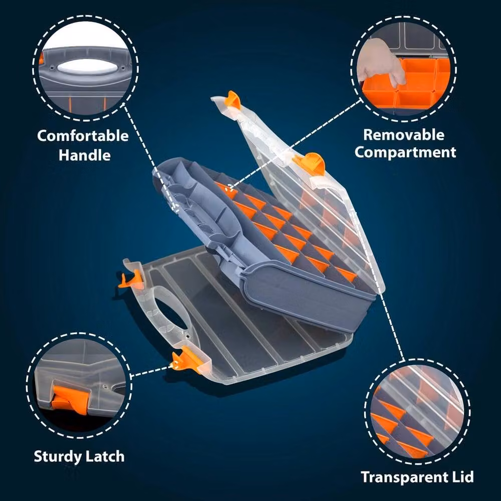 FLAVORA 31 Compartment Double Sided Tool Storage Case, Grey, W: 52 cm, D: 52 cm, H: 30 cm – 3