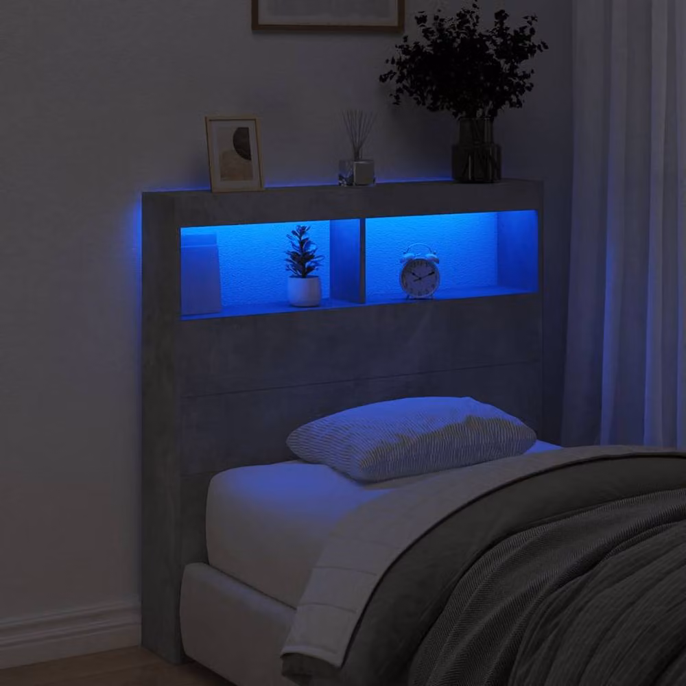 Berkfield Home LED Headboard Cabinet in Concrete Grey, W/D/H: 100 x 17 x 102 cm – 4