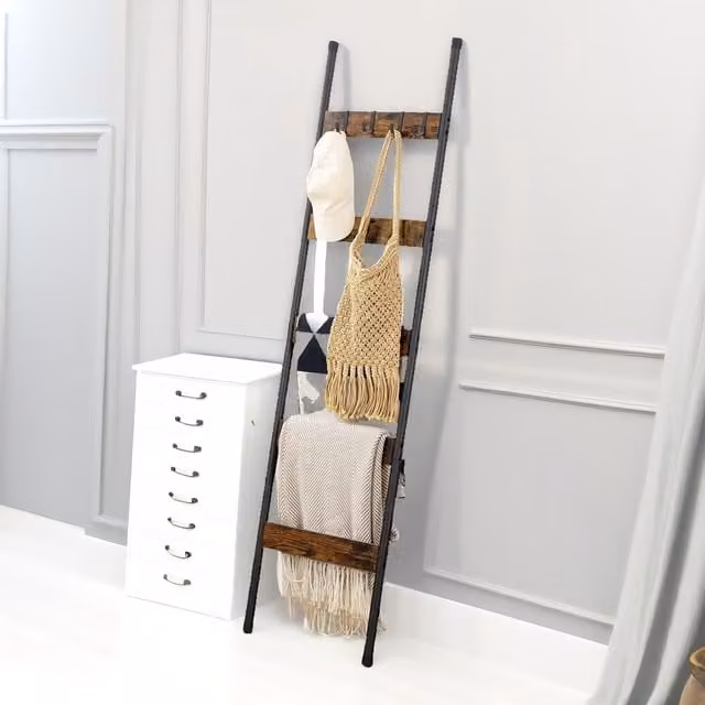 Rafaelo Mobilia Brown Vintage Ladder Shelf with Open Back Design – 1