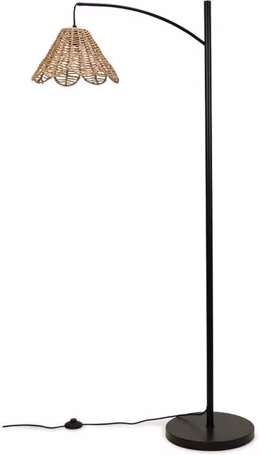 ValueLights Preto Black Metal Curved Floor Lamp with Flower Shade in Black and Gold