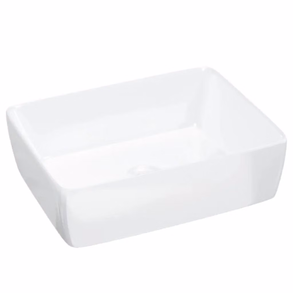 Berkfield Home White Ceramic Rectangular Wash Basin W: 48 cm, D: 37 cm, H: 13 cm – 2