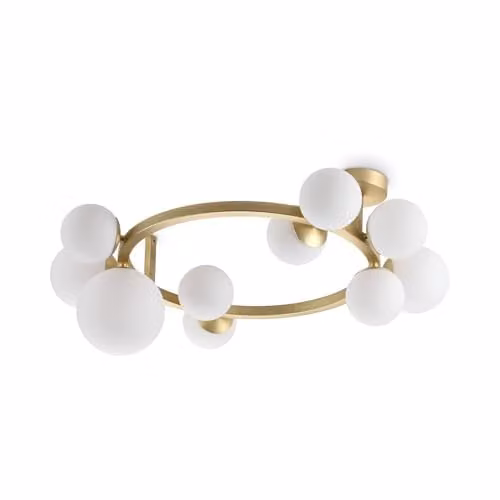 Ideal Lux Perlage 10 Light Globe Ceiling Light in Brass with White Glass Shades