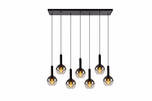 Lucide Marius Dimmable Adjustable Bar Pendant Light in Black with 7 x E27 Glass Shades