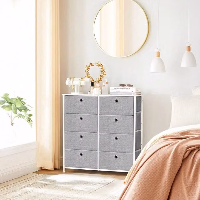 SONGMICS Grey Dresser Storage Unit with 8 Fabric Drawers