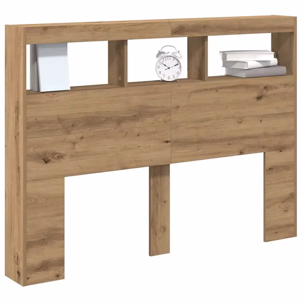 Berkfield Home Artisan Oak Headboard Cabinet with LED in Brown, W/D/H: 140 x 17 x 102 cm – 3