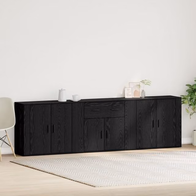Berkfield Home Set of 3 Modern Black Oak Sideboards in Matt Engineered Wood – 1
