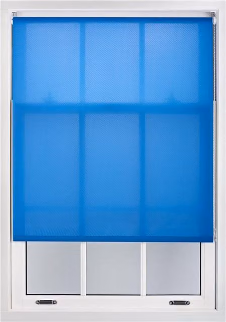 Furnished Blue Semi-Transparent Polyester Roller Blinds, W: 140 cm, H: 165 cm