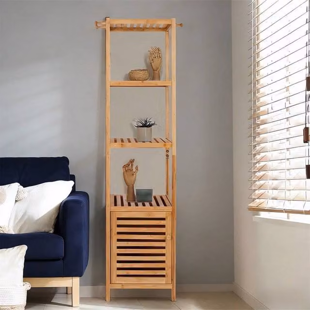 ERGOVEXA 3-Tier Bamboo Bathroom Storage Cabinet and Organiser Shelf in Brown