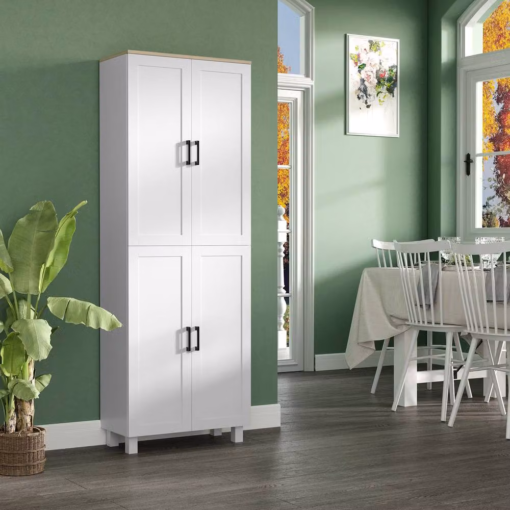 STILVORA Modern Freestanding Kitchen Storage Cabinet with 4 Hinged Doors and Internal Shelves in Matt White – 2