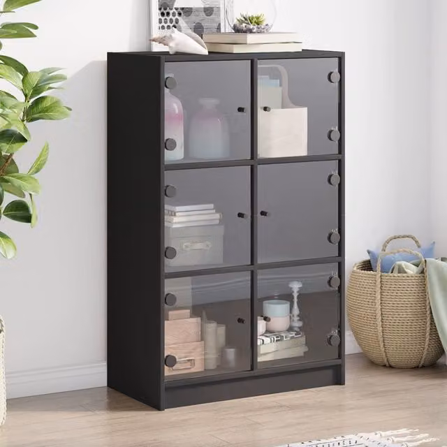 Berkfield Home Modern Black Highboard with Glass Doors, W/D/H: 68 x 37 x 109 cm – 1