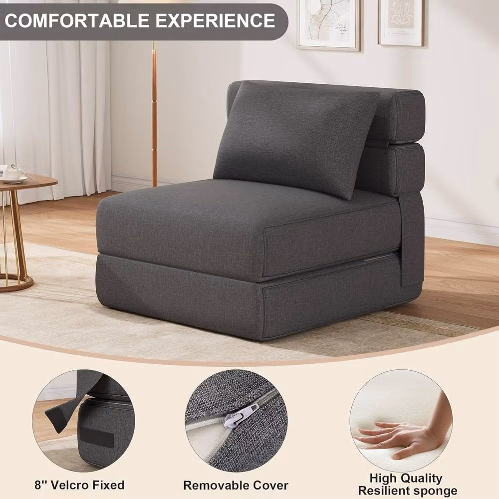London Boutique Convertible Folding Single Sleeper Sofa Bed in Dark Grey – 5