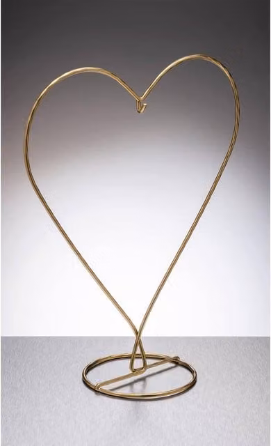 Sienna Glass Heart Shaped Metal Tabletop Ornament Stand in Gold, H 23.0 cm x W 21.5 cm