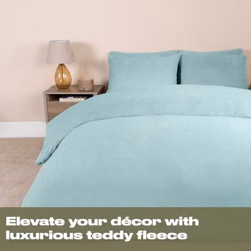 Brentfords Single Teddy Fleece Duvet Cover and Pillowcase Set, Blue, W/D/H: 135 x 200 cm and 50 x 75 cm – 2