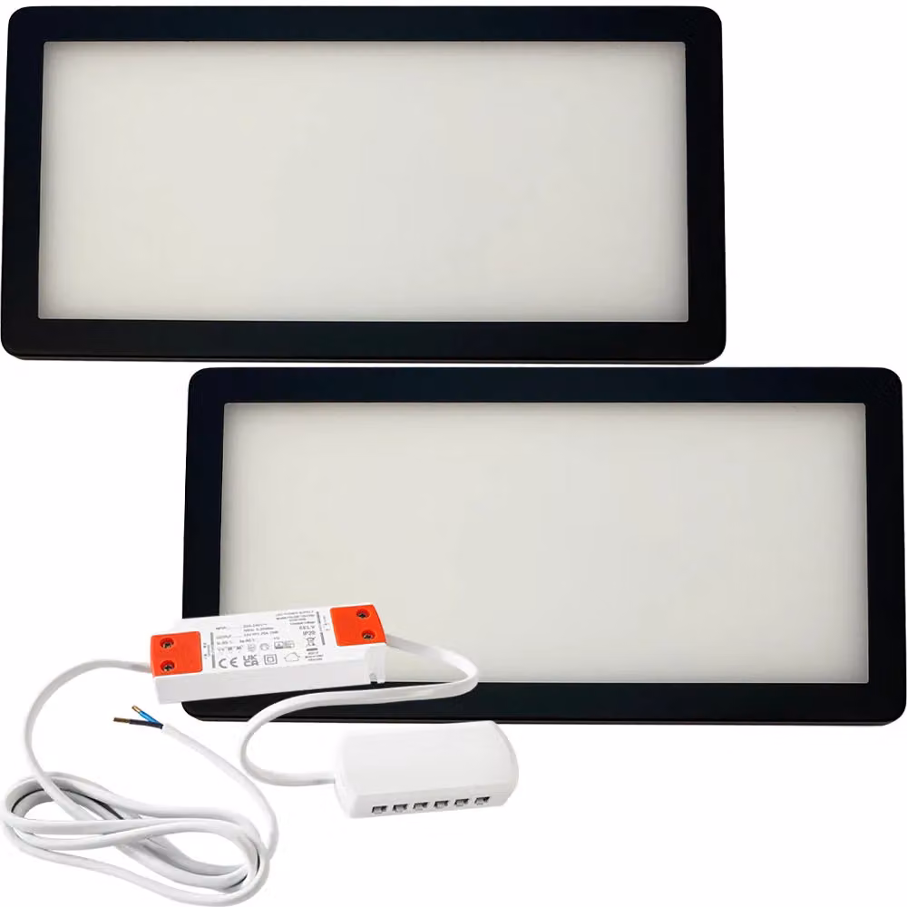 Loops 2x Matt Black Ultra-Slim Rectangle Under Cabinet Kitchen LED Light and Driver Kit with Natural White Diffused Light – 2