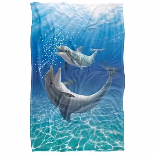 JQ Licensing Royce Mcclure Dolphin Bubbles Silky Touch Super Soft Fleece Throw Blanket, Blue Multicolour, W: 91 cm, D: 147 cm – 1