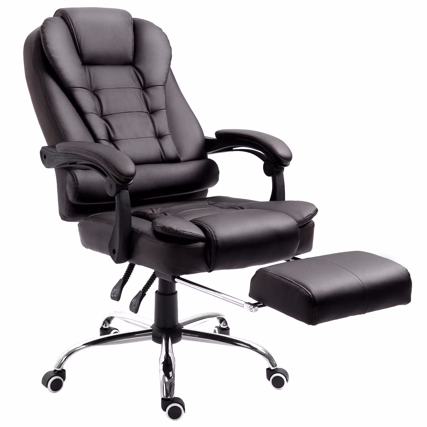 HOMCOM Brown PU Leather Executive Office Chair with High Back, Retractable Footrest and Reclining Function – 7