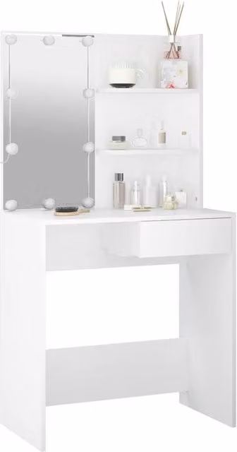 Berkfield Home White Dressing Table with Hollywood LED Mirror, W/D/H: 74.5 x 40 x 141 cm – 1