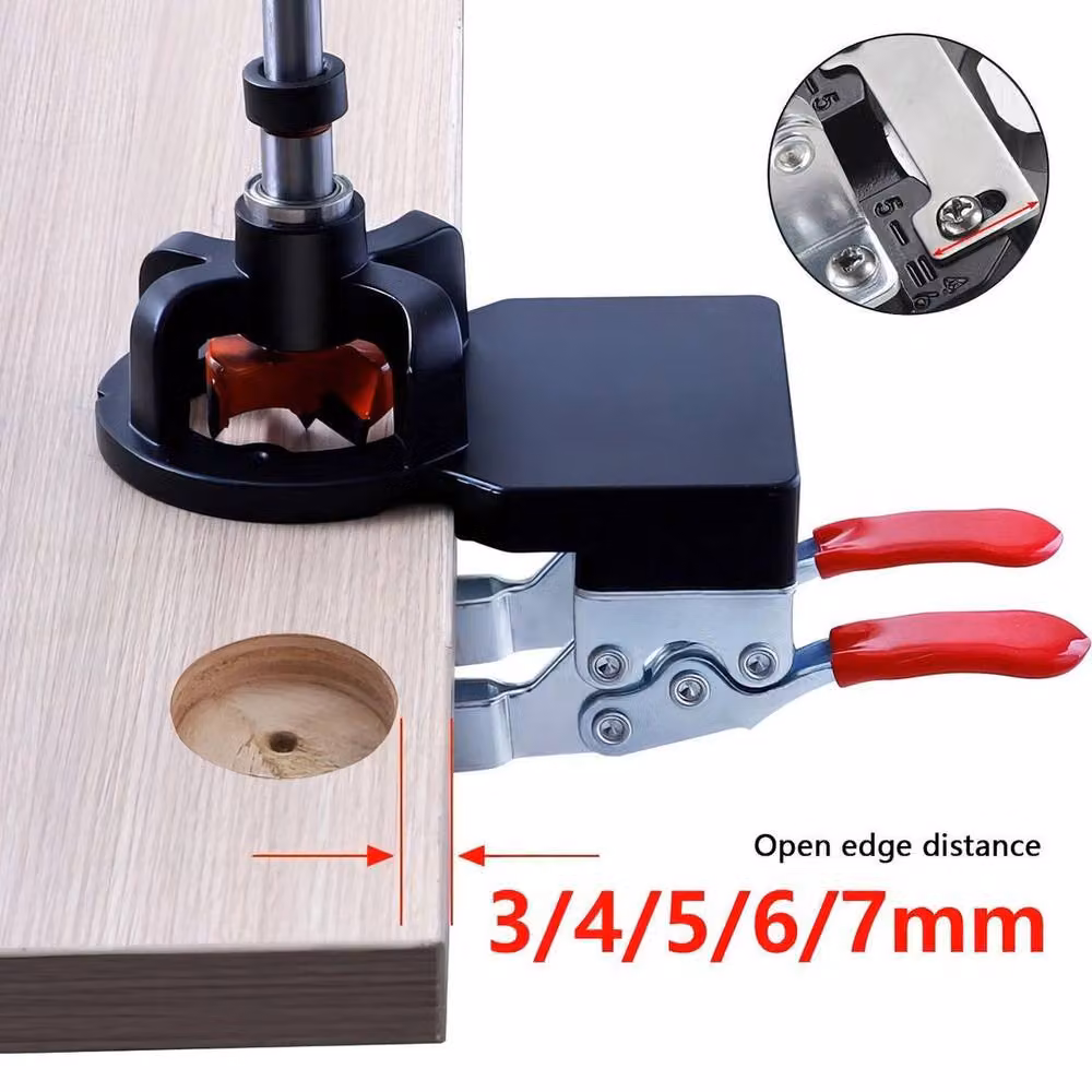 SPETLEK 35mm Hinge Jig Drill Guide and Wood Hole Cutter in Black Aluminum Alloy – 4