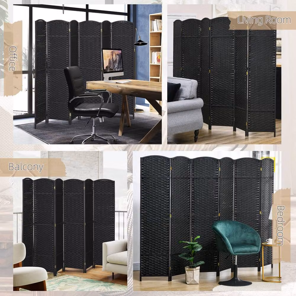 STILVORA Black Folding Privacy Screen Room Divider, H 170 cm x W 240 cm x D 12.5 cm – 7