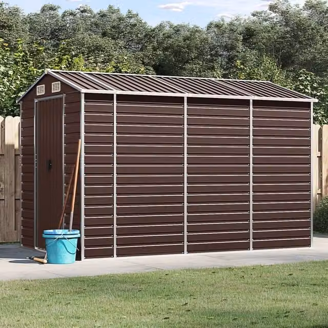 Berkfield Home Brown Galvanised Steel Garden Shed W/D/H: 191 x 300 x 198 cm