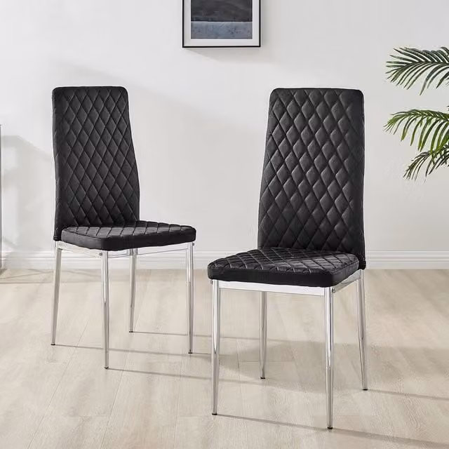FurnitureboxUK Set of 4 Milan Velvet Dining Chairs in Black with Silver Legs