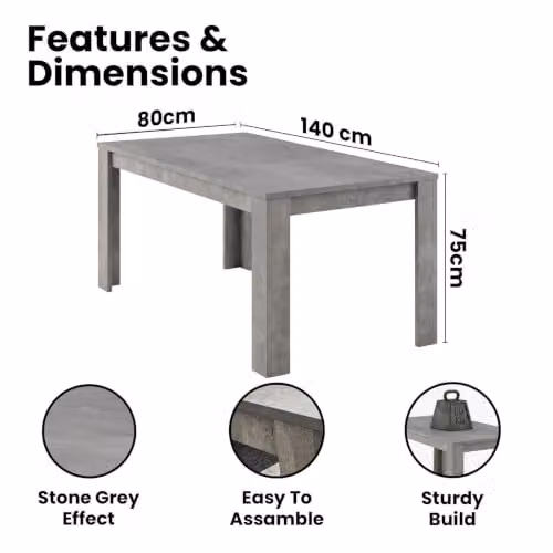 Kosy Koala Modern Rectangular Dining Table Set with 4 Chairs in Grey and Brown, W/D/H: 140 x 80 x 75 cm – 4