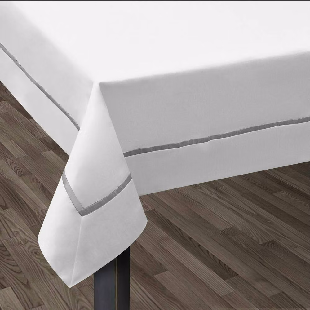 Kitchen Trends Kensington Bordered Faux Silk Tablecloth in White, Width: 70 cm – 2
