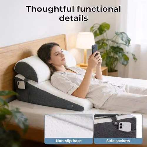 Lavio Memory Foam Wedge Pillow Set for Adults in White, 2-Piece Adjustable Cushion for Back, Neck and Shoulder Support – 4