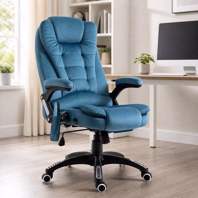 STILVORA Blue Velvet Swivel Task Chair with Headrest and Armrests