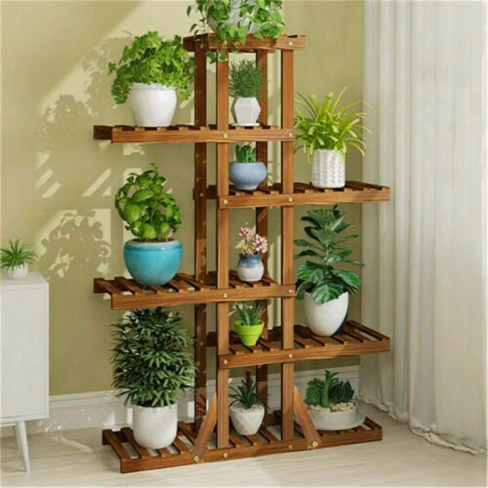 Havendro 6 Tier Corner Wooden Plant Stand Ladder Shelf in Brown, H 130 x W 90 x D 30 cm – 3