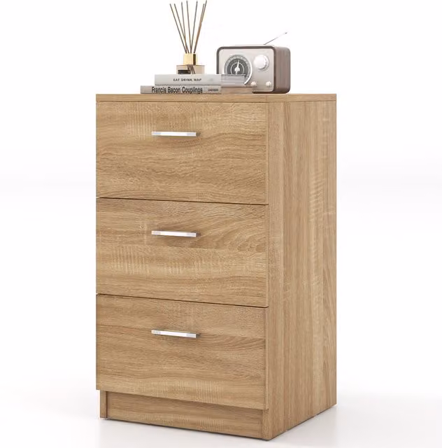 Costway Modern Brown Bedside Table Dresser in Wood and Metal