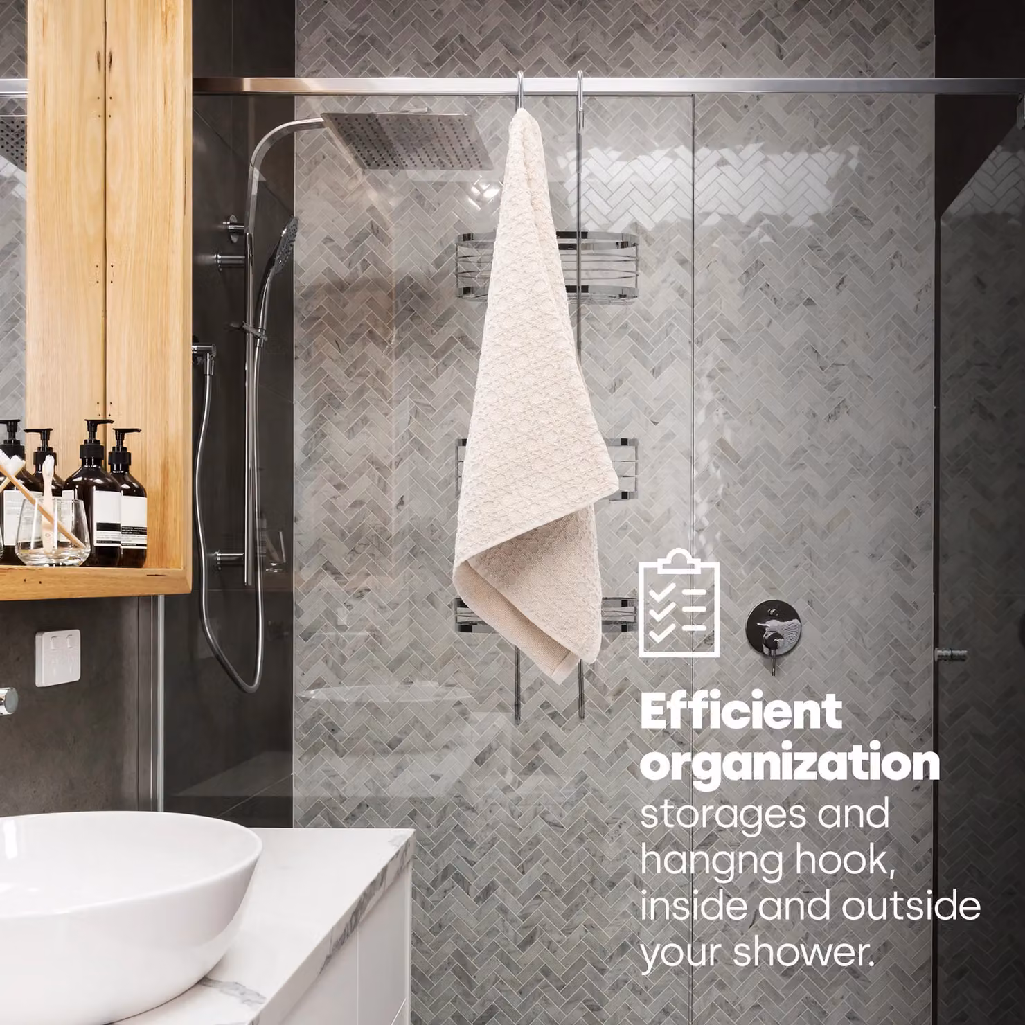 LIVIVO 3 Tier Over Shower Door Hanging Rack Bathroom Caddy Storage Organiser in Metallic Silver – 2