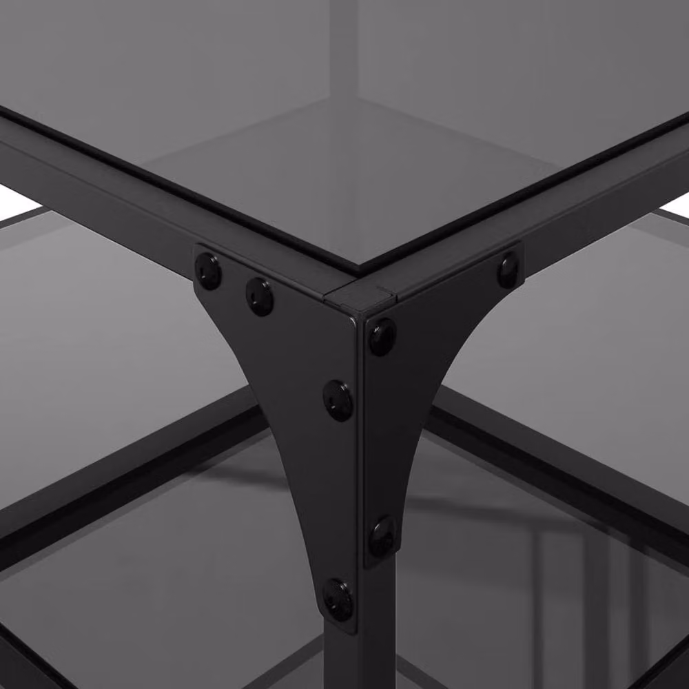 Berkfield Home Set of 2 Decorative Square Coffee Tables with Black Glass Tops and Steel Frames, W/D/H: 50 x 50 x 45 cm – 6