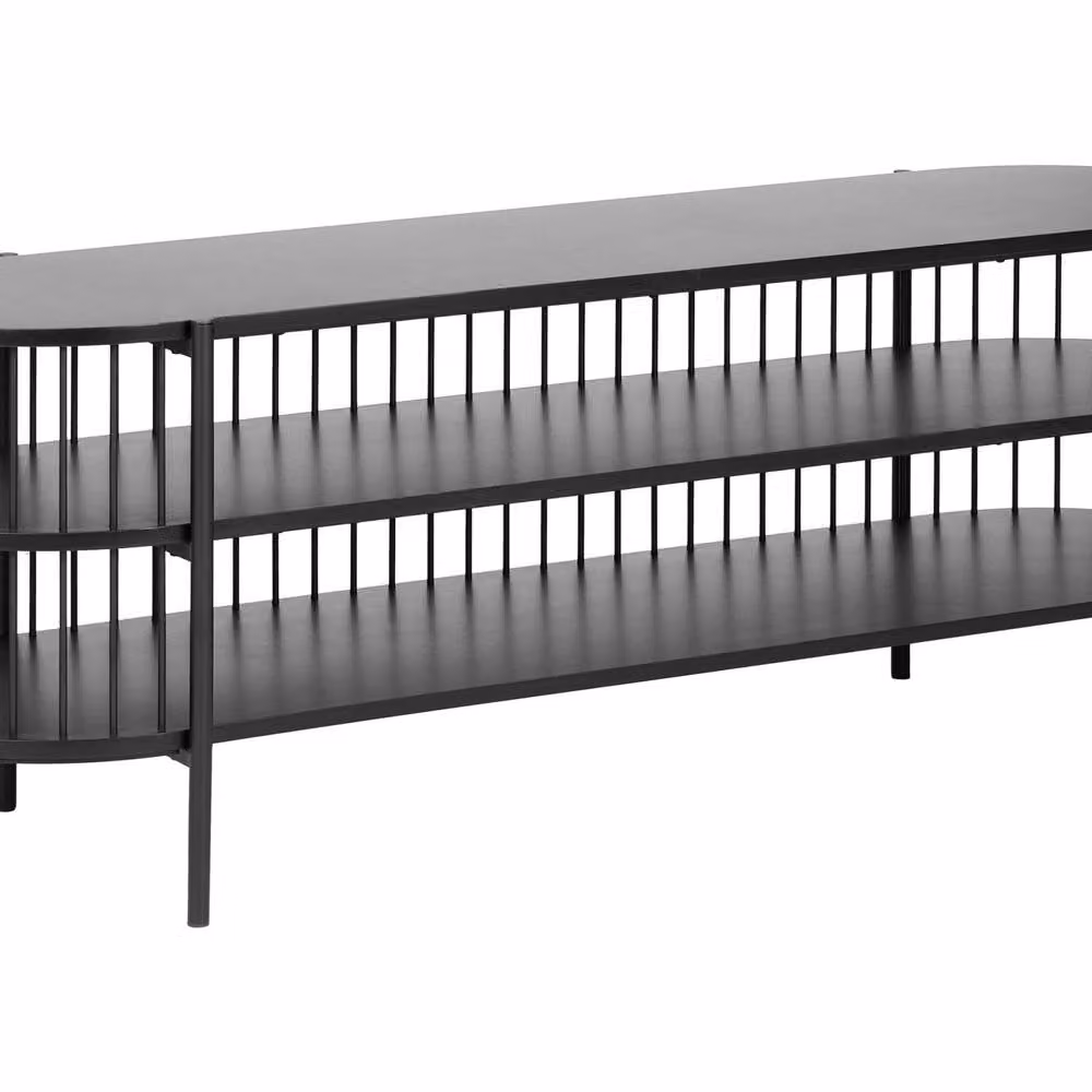 Wyld and Coco Modern Black MDF and Metal 2-Shelf Low TV Stand, W: 140 cm, H: 44 cm, D: 50 cm – 2