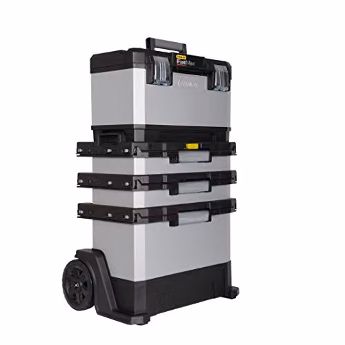 Stanley FatMax Metal and Resin Lockable Rollable Tool Trolley in Black, White and Grey