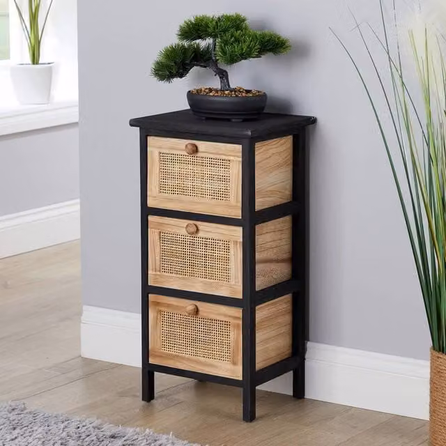 Home Source Solid Wooden 3 Drawer Storage Chest Organiser in Brown Rustic Finish