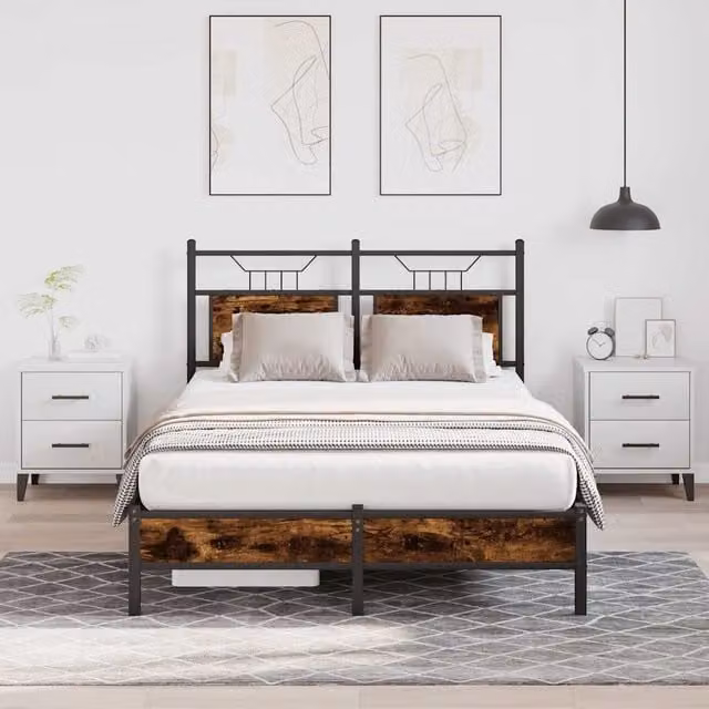 Berkfield Home Small Double Bed Frame in Smoked Oak Brown, W/D/H: 120 x 190 cm