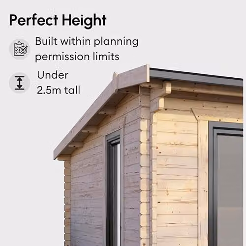 Powersheds High Grade Premium Apex Log Cabin with Double Door, EPDM Rubber Roofing and Toughened Glass in Anthracite, Grey or Brown – 4
