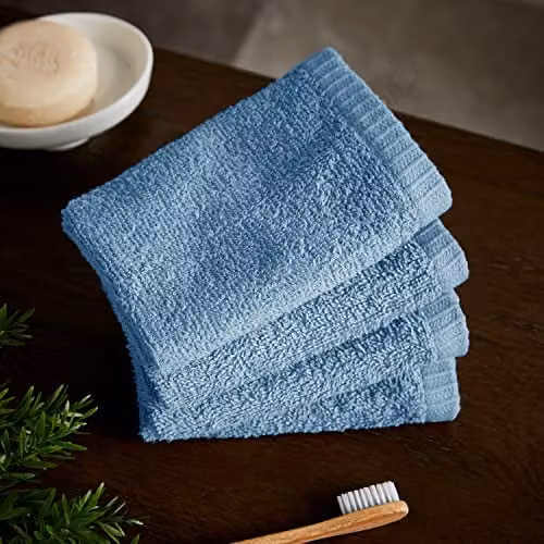 Catherine Lansfield Quick Dry Fluffy Cotton Face Cloths, 4 Pack, Blue – 1