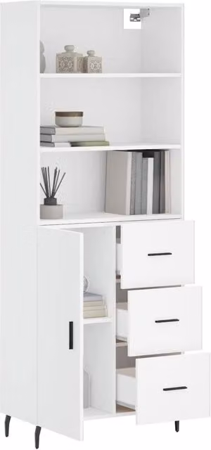 Berkfield Home Modern White Highboard with Hinged Doors and Internal Shelves, W/D/H: 69.5 x 34 x 180 cm