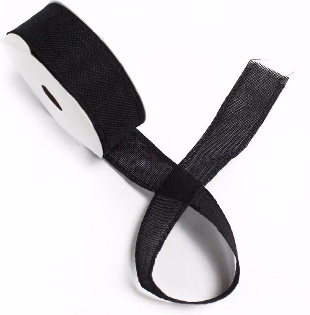 KDMK Black Natural Texture Textile Ribbon for Gift Wrapping and Wedding Decor