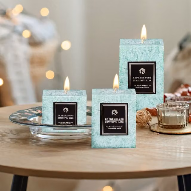 Lifeideas 3-Piece Rectangular Scented Pillar Candle Set in Green